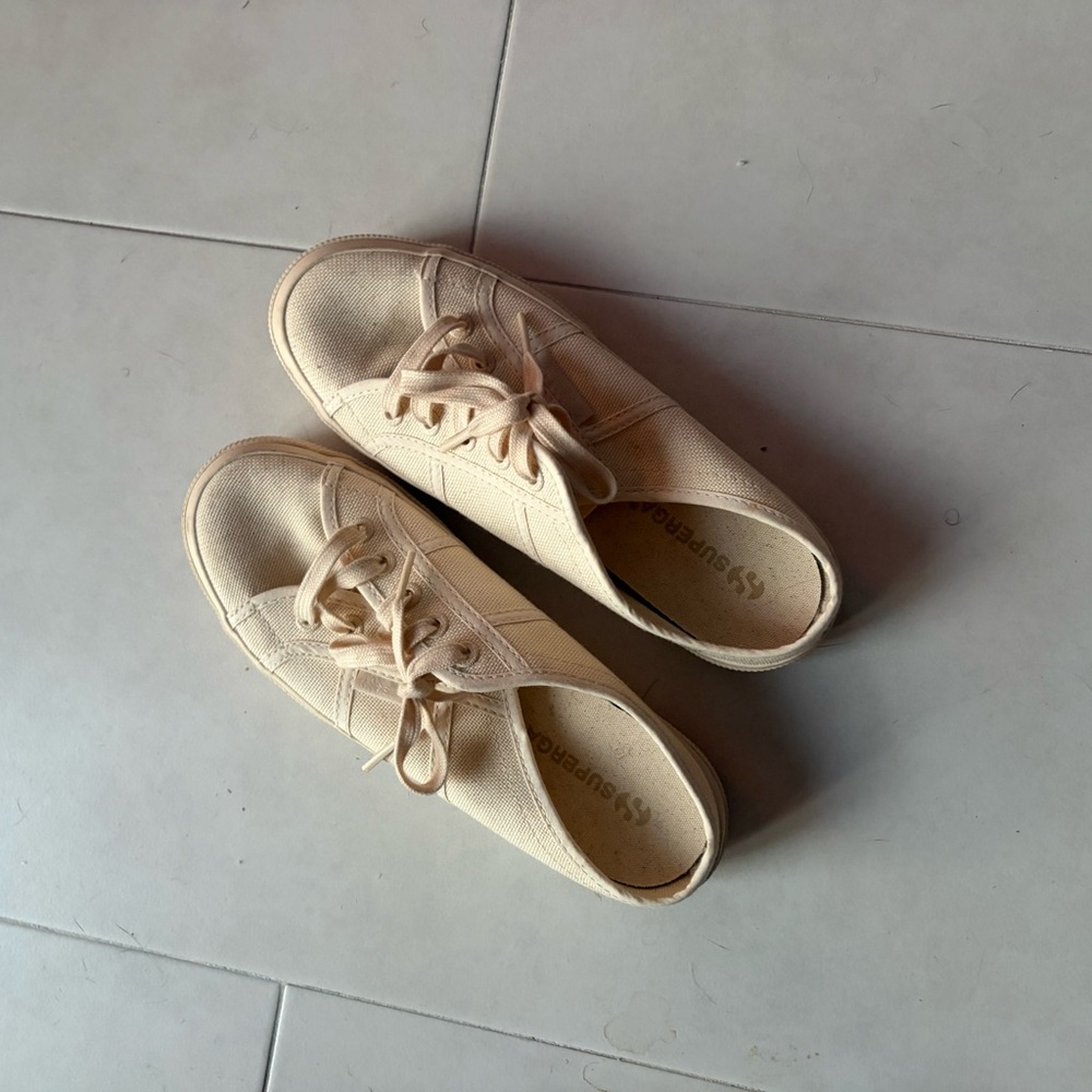 Superga Cream Canvas Lace-Up Sneakers